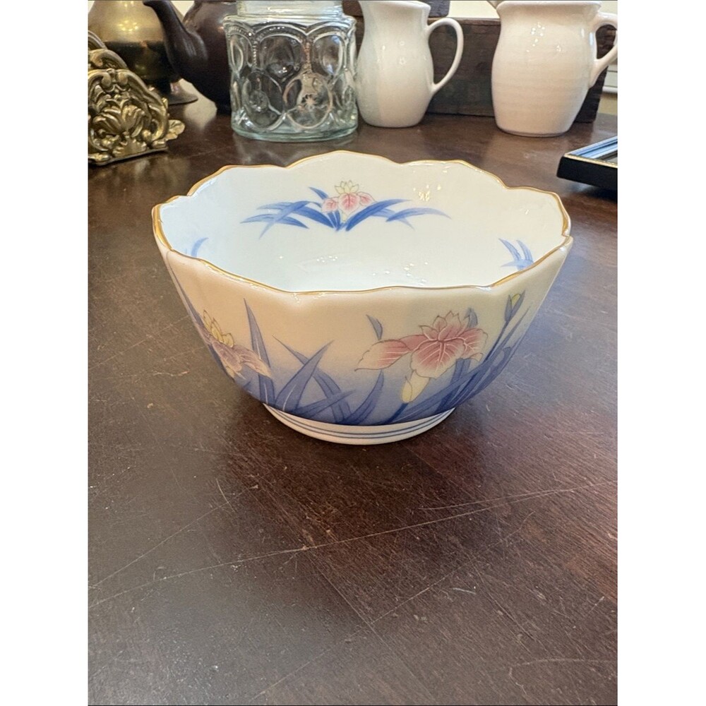 Otagiri Mercantile Company Japan Small Round Bowl with Iris Flowers 2.5”